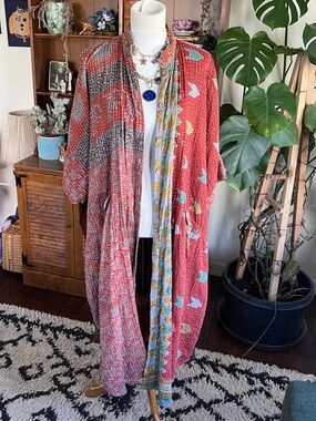 Kantha Bae Free To Be Short Sleeve Maxi Top Dress Silk & Kantha OS